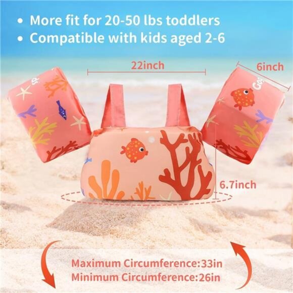 Kids Swim Vest, Toddler Floaties for 20-50 lbs 2-6 Years Old Girls‎ and Boys - Picture 4 of 5